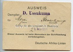 III. Reich - Deutsche Afrika-Linien - Ausweis für einen Stewardjungen