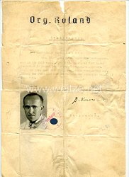 Organisation Roland - Bestätigung über die Angehörigkeit für einen Freiwilligen des Jahrgangs 1923 aus Hnizdytschiw/Generalgouvernement