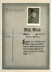Heer - Gedenkblatt für einen Gefreiten des Jahrgangs 1923, der seit dem  2.8.1943 in Belgorod/Rußland vermisst ist