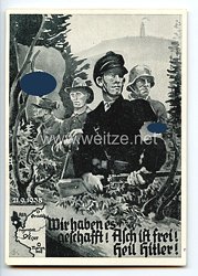 III. Reich / Tschechoslowakei - Propaganda-Postkarte " Wir haben es geschafft ! Asch ist frei ! Heil Hitler ! 21.9.1938 "