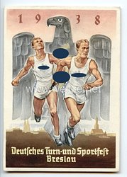 III. Reich - farbige Propaganda-Postkarte - " Deutsches Turn- und Sportfest Breslau 1938 "
