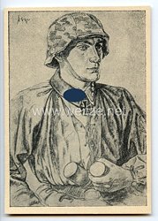 Waffen-SS - Willrich Propaganda-Postkarte - Ritterkreuzträger SS-Obersturmführer Fritz Vogt