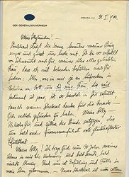 III. Reich - Originalbrief von Dr. Hans Frank - Generalgouverneur für die besetzten polnischen Gebiete - am seine Geliebte Lilli