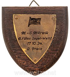 Reichsmarine Siegerplakette "M.-S. Mürwik 15. Fähnr. Segel-Wettf. 17.10.34 2. Preis"