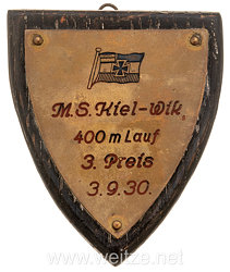 Reichsmarine Siegerplakette "M.S. Kiel-Wik 400 MM Lauf 3. Pries 3.9.30"