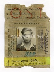 III. Reich - Lager - Ausweis für einen Ukrainischen Ostarbeiter des Jahrgangs 1924