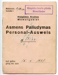 Weimarer Republik - Memelgebiet Personalausweis der Stadt " Memel " für eine Frau des Jahrgangs 1895