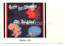 III. Reich - farbige Propaganda-Postkarte Reichskolonialbund " Heute der Ostraum - Als Nächstes: Okober 1940"