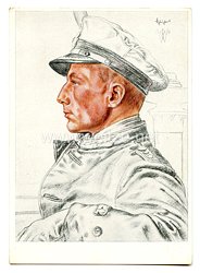 Kriegsmarine - Willrich farbige Propaganda-Postkarte - Ritterkreuzträger Kapitänleutnant Schuhart