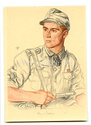 Heer - Willrich farbige Propaganda-Postkarte - Ritterkreuzträger Unteroffizier Hellmuth Valtiner