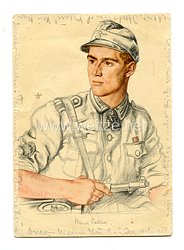 Heer - Willrich farbige Propaganda-Postkarte - Ritterkreuzträger Unteroffizier Hellmuth Valtiner