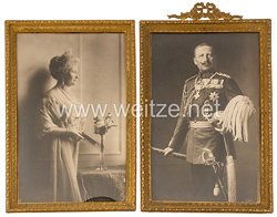Preußen 2 Gerahmte Fotografien Kaiser Wilhelm II. als Feldmarschall und Kaiserin Auguste