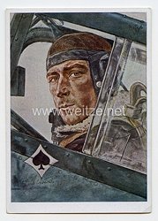 Luftwaffe - Willrich farbige Propaganda-Postkarte - Ritterkreuzträger Oberst Mölders