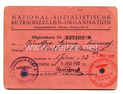 Nationalsozialistische Betriebszellen-Organisation ( NSBO ) - Mitgliedskarte