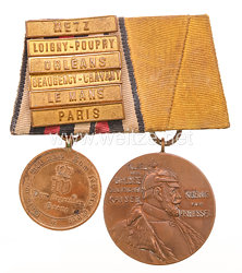 Preussen Spange mit Kriegsdenkmünze 1870/71 für Kämpfer am Band mit 6 Gefechtspangen und Centenarmedaille