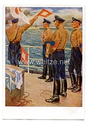 SA - farbige Propaganda-Postkarte - " Deutscher, erwirb das SA-Sportabzeichen ! - Die Marine-SA übt "