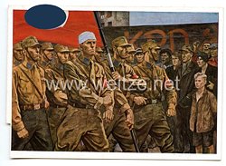 III. Reich - farbige Propaganda-Postkarte - SA-Männer marschieren vor KPD-Angehörigen