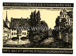 III. Reich - Propaganda-Postkarte - " Reichsparteitag NSDAP Nürnberg 1934, Heil Geist Spital Hindenburg Hochschule "