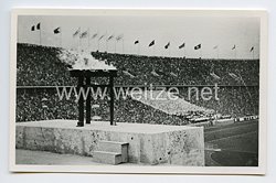 III. Reich - Propaganda-Postkarte - " Adolf Hitler - Olympia 1936 - Olympische Flamme über den Marathon-Tor im Stadion "