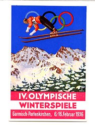 III. Reich - farbige Propaganda-Postkarte - " Deutschland 1936 IV. Olympische Winterspiele Garmisch-Partenkirchen 6.-16. Februar 1936 "