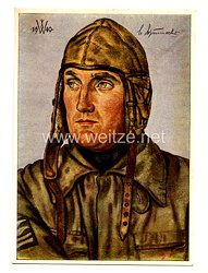 Luftwaffe - Willrich farbige Propaganda-Postkarte - Ritterkreuzträger Oberstleutnant Schumacher