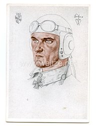 Luftwaffe - Willrich farbige Propaganda-Postkarte - Ritterkreuzträger Oberstleutnant Lützow