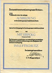 Reichsluftschutzbund - Urkunde über die erfolgte Ausbildung