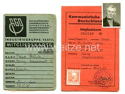 III. Reich - RGO Revolutionäre Gewerkschaft Opposition Industrie Mitgliedskarte Mitgliedskarte und KPD Mitgliedskarte 