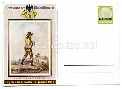 III. Reich - farbige Propaganda-Postkarte - " Reichsbund der Philatelisten e. V., Tag der Briefmarke 12. Januar 1941 "
