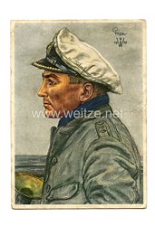 Kriegsmarine - Willrich farbige Propaganda-Postkarte - Ritterkreuzträger Kapitänleutnant Günther Prien