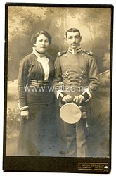 Königreich Sachsen 1. Weltkrieg Kabinettfoto Soldat im Königlich Sächsischen 3. Ulanen-Regiment Nr. 21 Kaiser Wilhelm II., König von Preußen