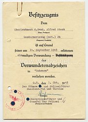 Allgemeine SS, Gendarmeriezug (mot) 26- Verwundetenabzeichen in Schwarz - Besitzzeugnis