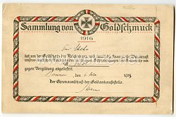 1. Weltkrieg - Spendenurkunde zur Sammlung von Goldschmuck 1916