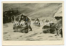 Reichsarbeitsdienst ( RAD ) - Propaganda-Postkarte " Unsere Arbeitsmänner im Kriegseinsatz, Flugplatz im Schneesturm " 