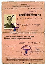 III. Reich - Ausmusterungsschein für einen Mann des Jahrgangs 1900 aus Hamburg