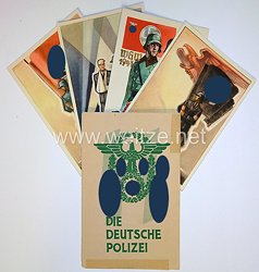 SS - 4 farbige Propaganda-Postkarten - "Tag der deutschen Polizei" mit originalen Umschlag