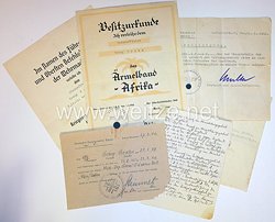 Luftwaffe - Urkundengruppe eines Obergefreiten,-  später Unteroffizier der 2. Luftnachrichten Kompanie Afrika