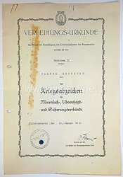 Kriegsmarine - Verleihungsurkunde für einen Matrosen aus Wilhelmshaven
