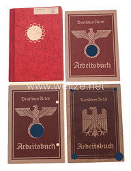 III. Reich - Konvolut von 3 x Arbeitsbücher und 1 DAF Mitgliedsbuch ( entnazifiziert ) 