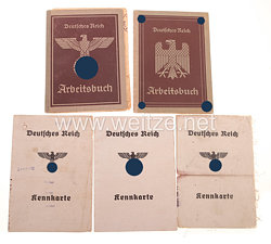 III. Reich - Konvolut von 2 x Arbeitsbücher und 3 Kennkarten 