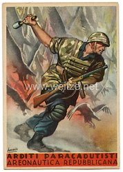 Italien RSI 2. Weltkrieg - farbige Propaganda-Postkarte der Fallschirmjäger "Arditi Paracadutisti Areonautica Repubblicana"
