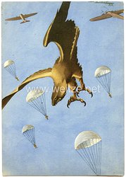 Italien 2. Weltkrieg - farbige Propaganda-Postkarte der Fallschirmjäger