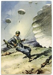 Italien 2. Weltkrieg - farbige Propaganda-Postkarte der Fallschirmjäger