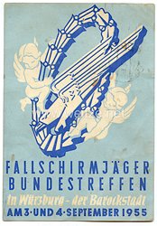 Luftwaffe - Generalfeldmarschall Albert Kesselring, General Ramcke - Originalunterschrift auf einer Postkarte "Fallschirmjäger Bundestreffen in Würzburg 1955"