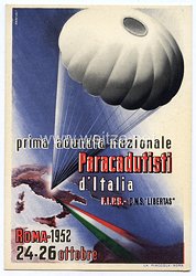 Italien farbige Propaganda-Postkarte Fallschirmjäger Trefen Rom 1952