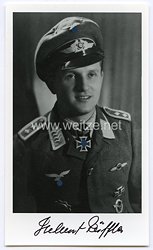 Luftwaffe - Nachkriegsunterschrift vom Ritterkreuzträger, Jagdflieger (FW - 190) Helmut Rüffler