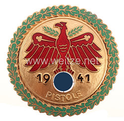 Standschützenverband Tirol-Vorarlberg - Gaumeisterabzeichen 1941 in Gold mit Eichenlaubkranz " Pistole "
