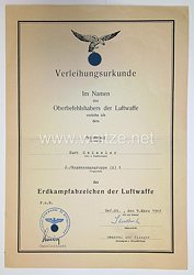 Luftwaffe - Urkunde Erdkampfabzeichen der Luftwaffe 2.Ergänzungsgruppe (S) 1