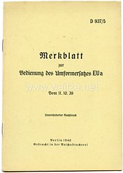 D 937/5 Merkblatt zur Bedienung des Umformersatzes EUa vom 11.10.39,