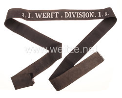 Kaiserliche Marine Mützenband "3.I. Werft = Division. I.3." in Silber.